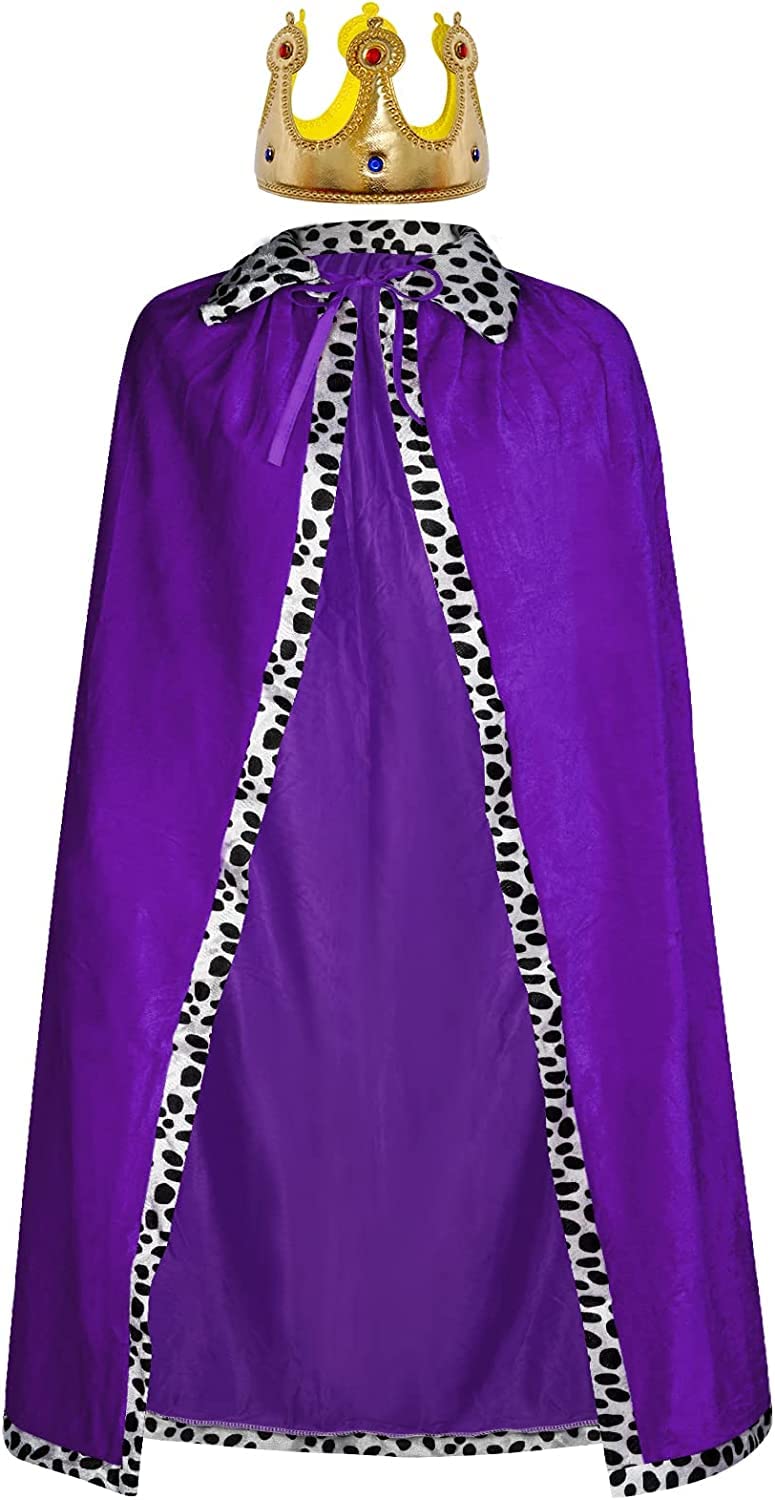 jerbro King's Robe Queen Coat Velvet Coat Costume + Crown King Queen for Women Men Halloween Adults Theme Party Theatre Fancy Dress Cosplay Carnival Fancy Dress Accessories (Purple, 49.2in/125cm) โ image 1
