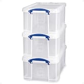 Really Useful Box 32 Liter Storage Container, 3 Pack | Bin with Snap Lid and Clip Lock Handles for Lidded Home and Office Storage Organization