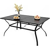 PHI VILLA Patio Table for 6, 60" Metal Dining Table w/Umbrella Hole | Rectangle black wrought iron table. Slatted top design, weather resistant. Perfect for outdoor deck, porch, backyard