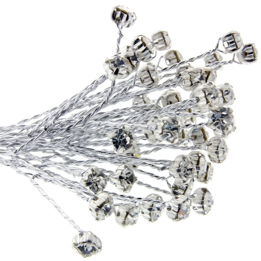Corsage Creations Silver Diamante Branch | Ideal for Wrist Corsages, Floral Arrangements, Wedding Cakes, Tiaras & Crafts | 6 Stems per Bunch, 3 Bunches per pack | Silver Diamante Branch (4mm)