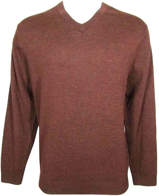 Turnbury Mens Extra Fine Merino Wool VNeck Sweater (Brick Brown