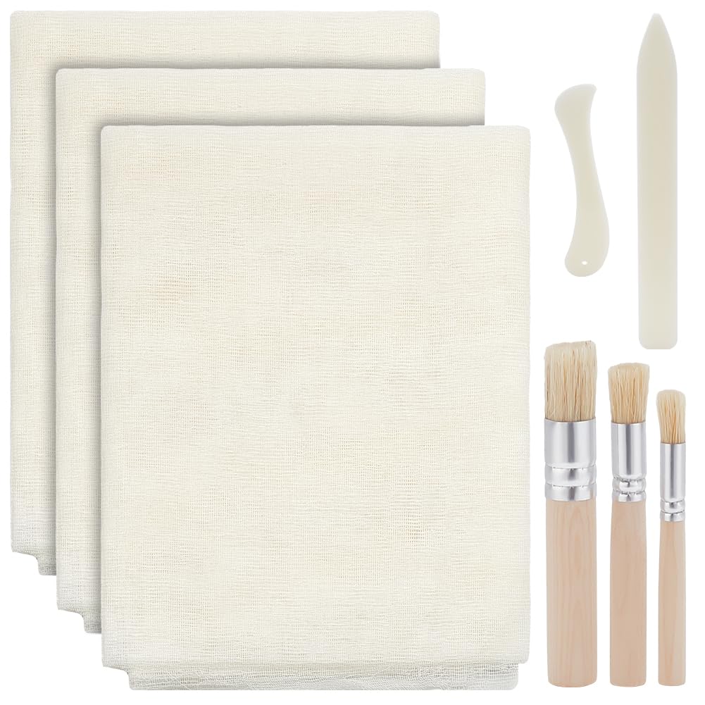 WEBEEDY Book Binding Cloth Kit, 3PCS Book Cloth 92x100cm White Repair Fabric Cloth 2 Pieces Bone Folder Paper Creaser and 3pcs Brushes for Repairing Binding of Old Books Back to School Supplies