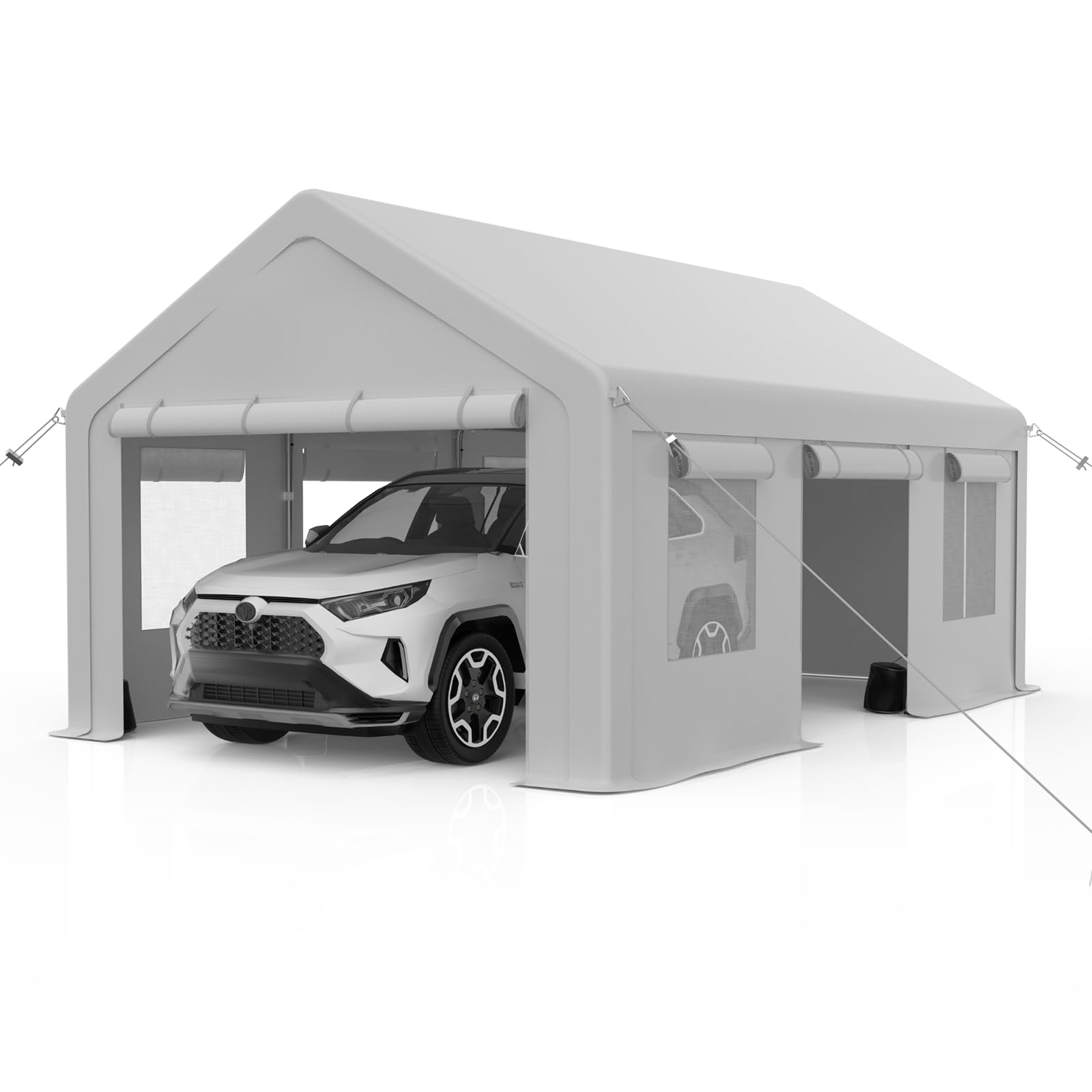 Photo 1 of 13X20FT Carport, Heavy Duty Carport with Roll-Up Sidewall and Ventilated Windows with Removable Sidewalls, 180g Pe Waterproof Canopy, All-Season Outdoor Portable Garage for Pickup Truck Boat SUV