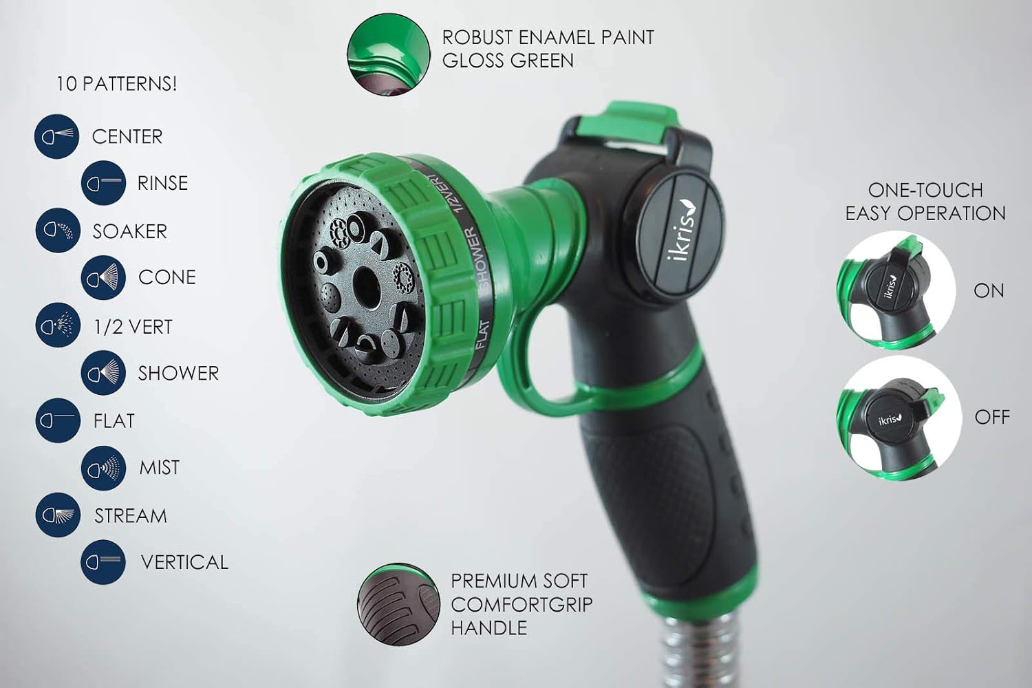 Metal Lever Garden Hose Nozzle 10-Pattern One-Touch Sprayer: Home Improvement
