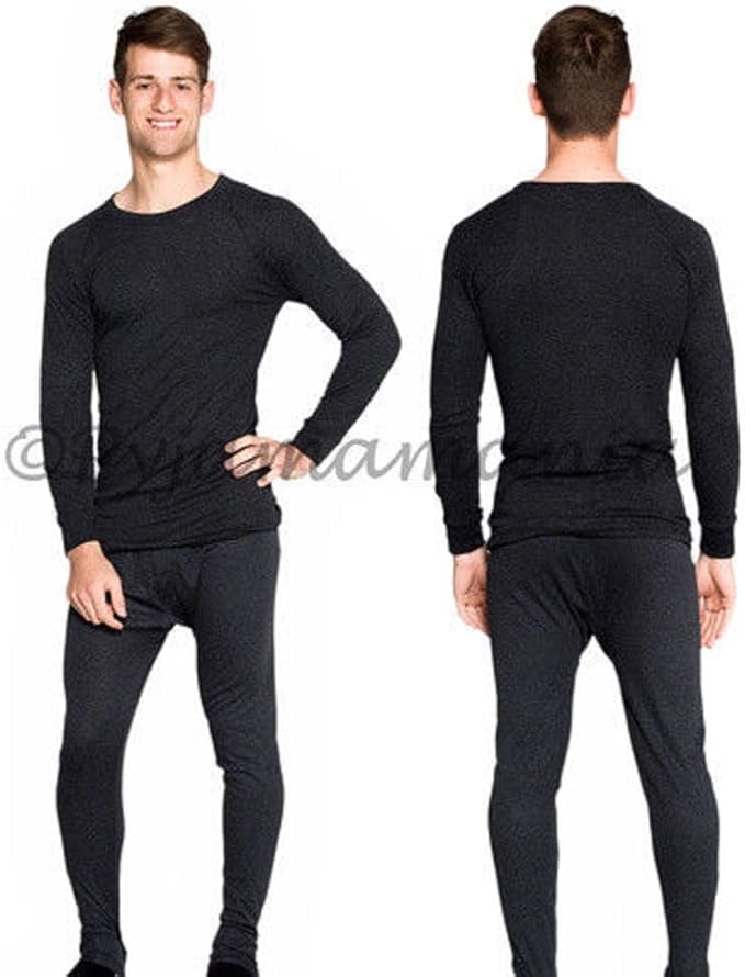 Mens Merino Wool Blend Thermal Underwear 2pc Set Black Sizes SXXL at