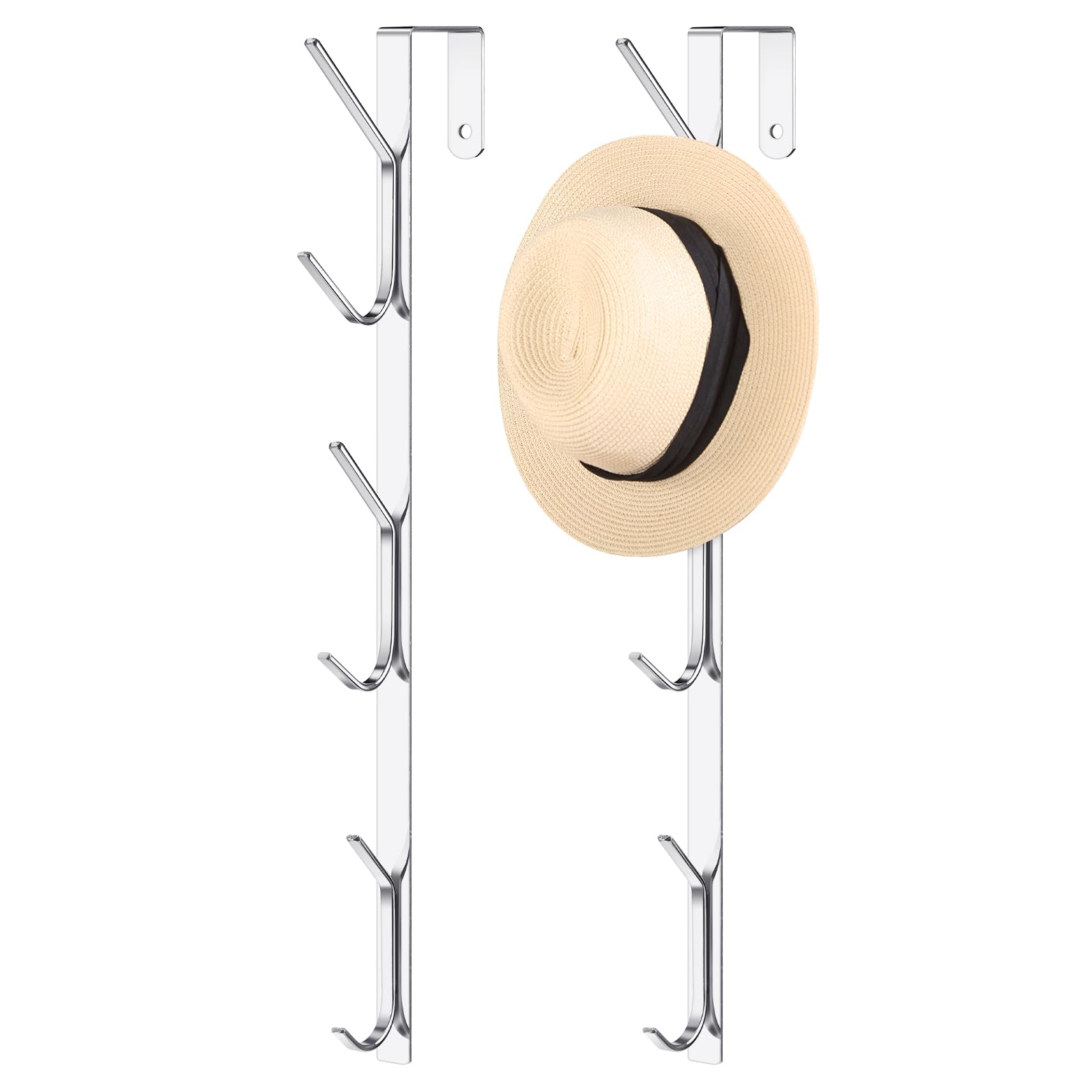 Photo 1 of Tandefio 2 Pack Over The Door Hook Hanger Comes with 6 Hooks from Large to Small 14'' Metal Over The Door Hooks Hanger for Hats Coat Scarf Purse Bags Scarf Keys and More (Silver)