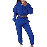 LovelyWholesale Women 2 Piece Outfits Long Sleeve Crop Hoodies and Pants Sweatsuit Set