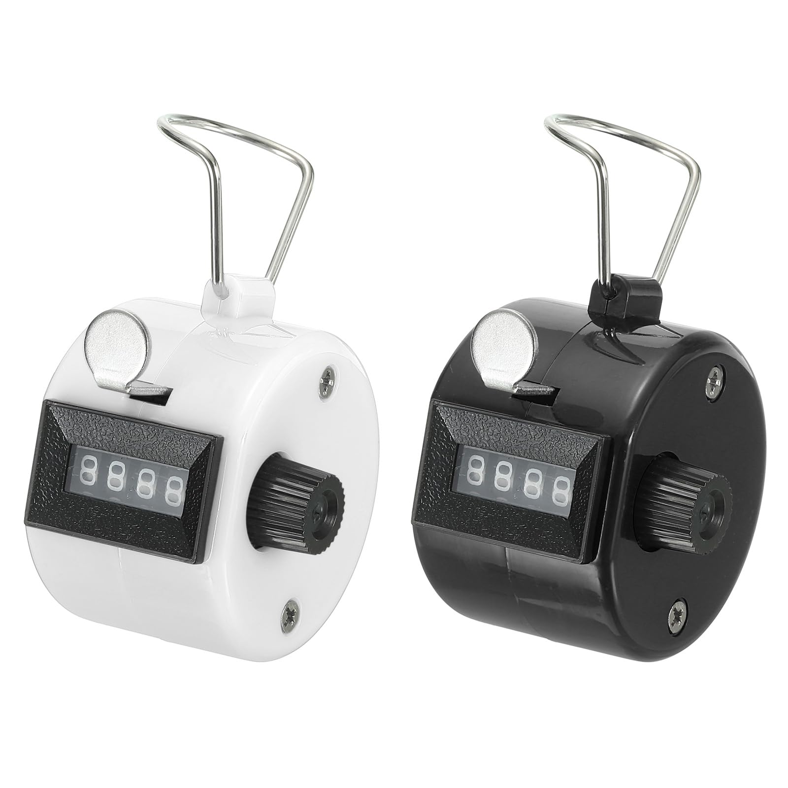 PATIKIL Clicker Counter, 2 Pcs 4 Digit Mechanical Handheld Tally Click Pitch Counter for Coaching Knitting, Golf, Lap, Fishing, Black-White