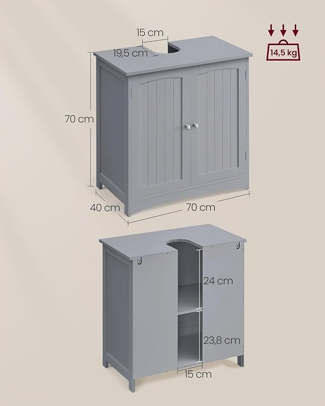 Armário sob o lava-loiça, com 2 portas, 70 x 40 x 70 cm