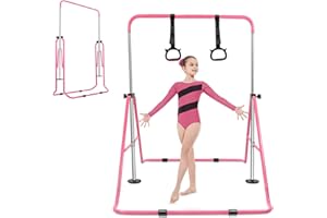 YEEGO DIRECT Gymnastics Bar with Rings, Folding Gymnastics Bar for Kids Ages 3-12, Expandable for Home Training Kids Gifts for Girls Boys