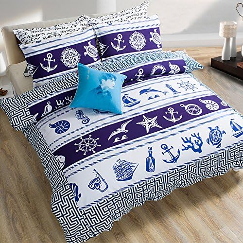 Auvo Boys Bedding, Sailboat Anchor Rudder Nautical Theme Kids Bedding Set (Twin, Fitted Sheet)