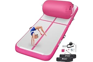 FBSPORT Air Roller Gymnastics Barrel, Inflatable Gymnastics Air Roller Inflatable Air Gymnastics Mat with Electric Pump for Yoga Cheerleading Training Home Outdoor Use