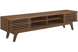 Modway Render 70" Mid-Century Modern Low Profile Media Console TV Stand, 70 Inch, Walnut Walnut
