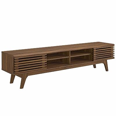 Modway Render 70" Mid-Century Modern Low Profile Media Console Entertainment TV Stand in Walnut Walnut