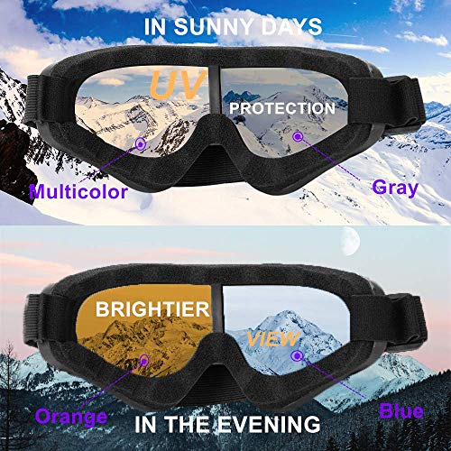 LJDJ Ski Goggles, Pack of 4 - Snowboard Adjustable UV 400 Protective Motorcycle Goggles Outdoor Sports Tactical Glasses Dust-Proof Combat Military Sunglasses for Kids, Boys, Girls, Youth, Men, Women - Thumbnail 2