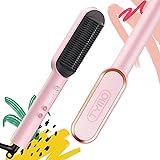 TYMO Ring Pink Hair Straightener Brush – Hair Straightening Iron with Built-in Comb, 20s Fast Heating & 5 Temp Settings & Ant
