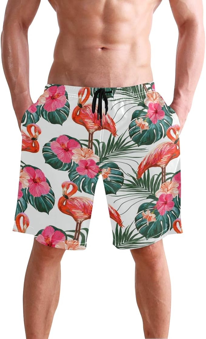 Watercolor Tropic Pink Flamingo Herren Badehose Strandshorts Sommer