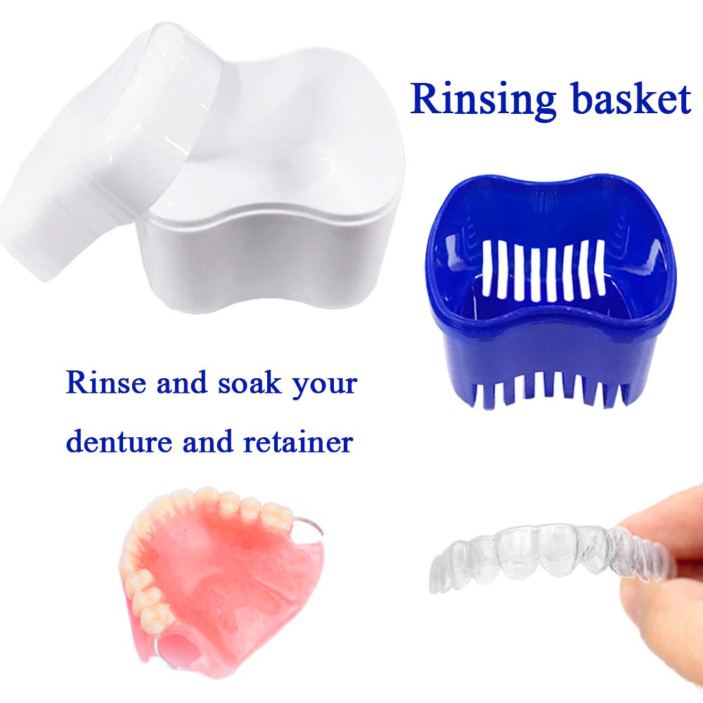 4 Pack Denture Box Case, Dentures Cup Bath Retainer Container with Stainer Basket, Denture Retainer Holder for Travel, Retainer Cleaning, Safeguard Dentures : Beauty