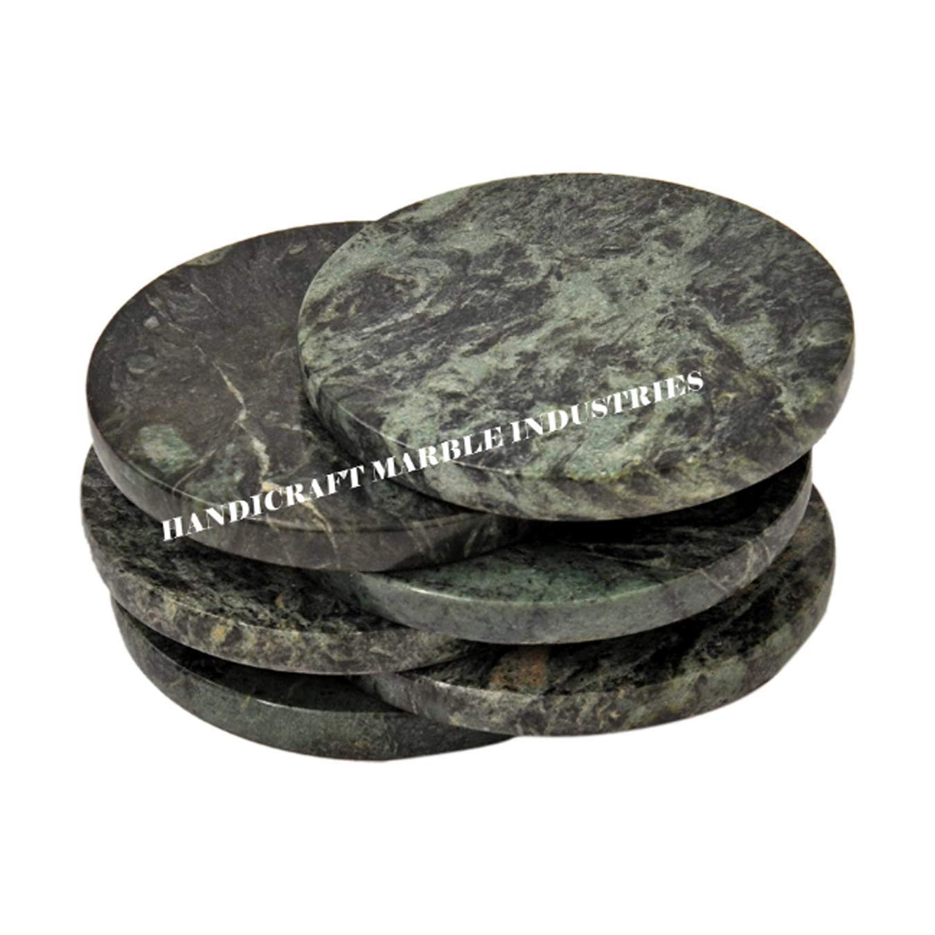Green Marble Coaster Set, Green Marble Round Coasters Tea