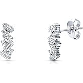 BERRICLE Sterling Silver Cluster Bar Stud Earrings for Women, Cubic Zirconia CZ