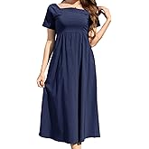 Jayscreate Women’s Casual Square Neck Long Halter Tie Dress Midi Short Sleeve 2025 Summer Flowy Dress A-Line for Women