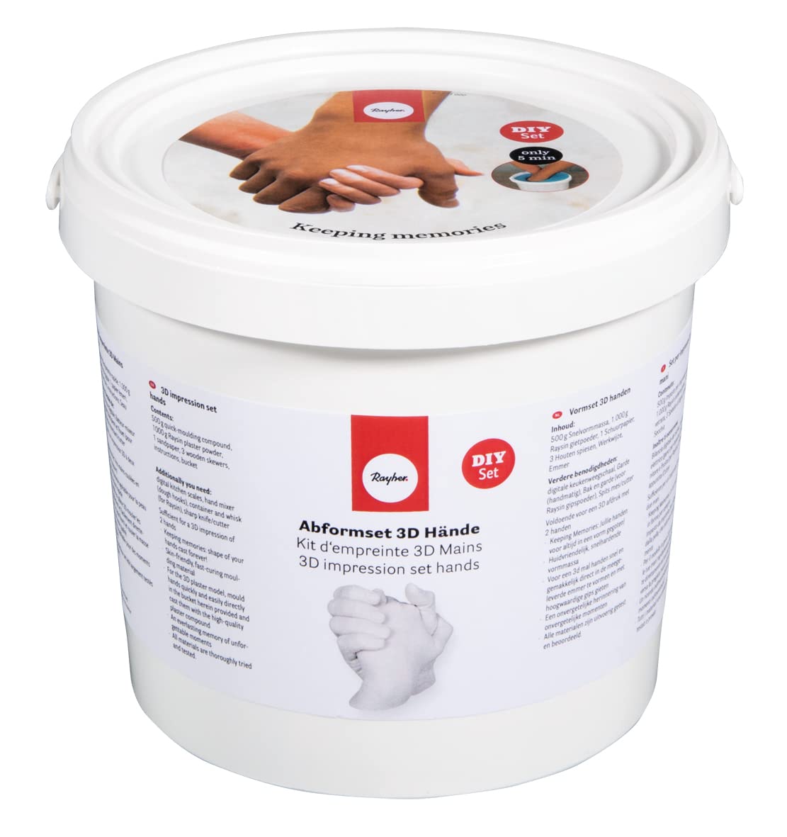 Rayher Casting Kit for DIY Holding Hands Sculptures with Moulding Matrial and Plaster, Mould Making for Baby Hand and Foot Casting, fast-drying, 500g/1kg, 34471000