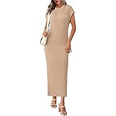 Yousify Womens Ribbed Knit Dress 2026 Casual Spring Summer Cap Sleeve Crewneck Trendy Maxi Dresses