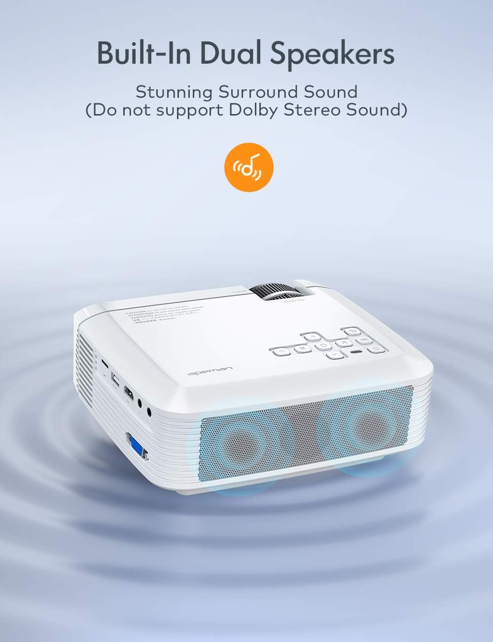 Mini Projector, APEMAN 4500L Brightness Projector, Support 1080P 180" Display, Portable Movie Projector, 45,000Hrs LED Life and Compatible with TV Stick, PS4, HDMI, TF, AV, USB for Home Entertainment: Camera & Photo