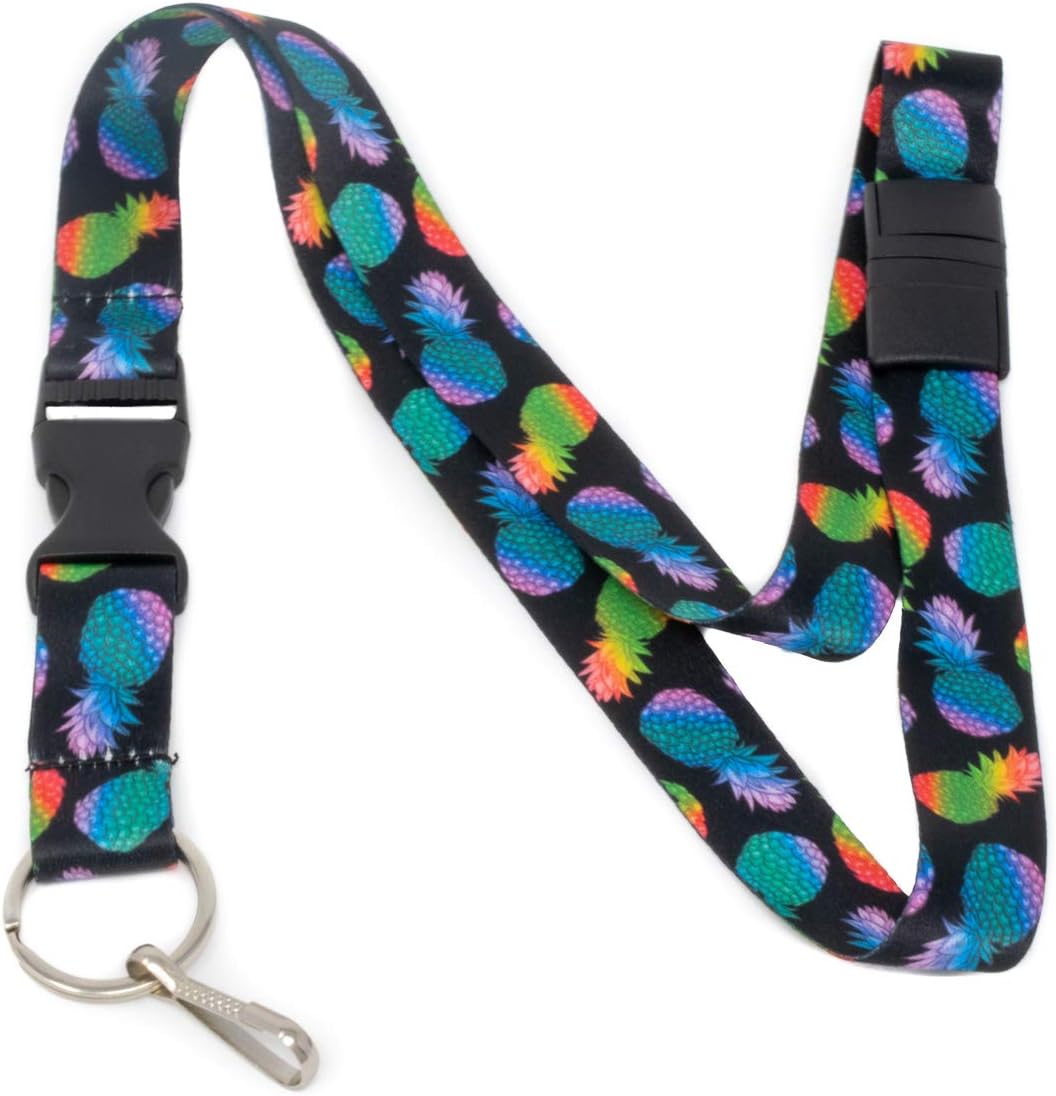 Limeloot Colorful Pineapples Premium Lanyard with Breakaway, Release Buckle, and Flat Ring.