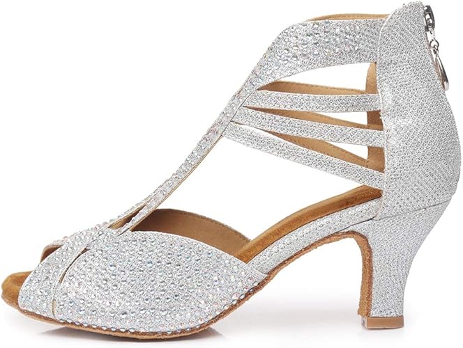 AOQUNFS Scarpe Da Ballo Latino Americano Donna - Modello YCL320, Pelle Retata Con Tacco, Cinturino Regolabile, Suola In Pelle Scamosciata