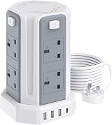 Sameriver Tower Extension Lead 3M 8 AC Outlets 4 USB Ports Surge Pro 13A