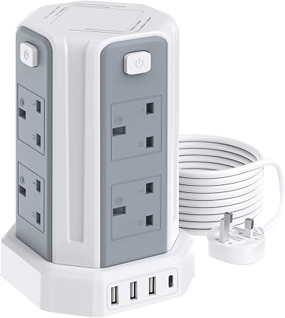 Sameriver Tower Extension Lead 3M 8 AC Outlets 4 USB Ports Surge Pro 13A