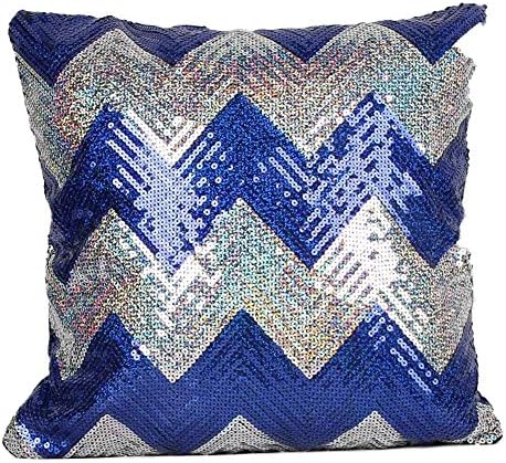 TwoYears Sequins Bling Stripe Double Color Square Throw Pillow Cover (blue)
