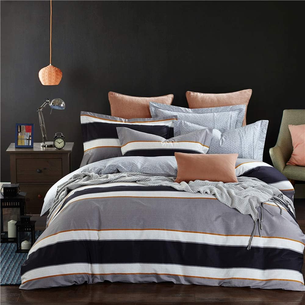 LifeTB Cotton Striped Bedding Set King Duvet Cover Set Geometric Stripe Comforter Cover Reversible Hotel Bedding Collection Patchwork Stripe Duvet Cover with 2 Pillowcases King Bedding Set