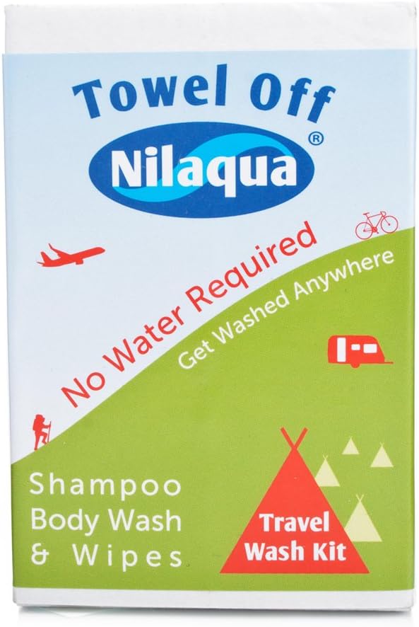 NILAQUA WATERLESS TRAVEL WASH KIT NO RINSE SHAMPOO - BODY WASH - WIPES