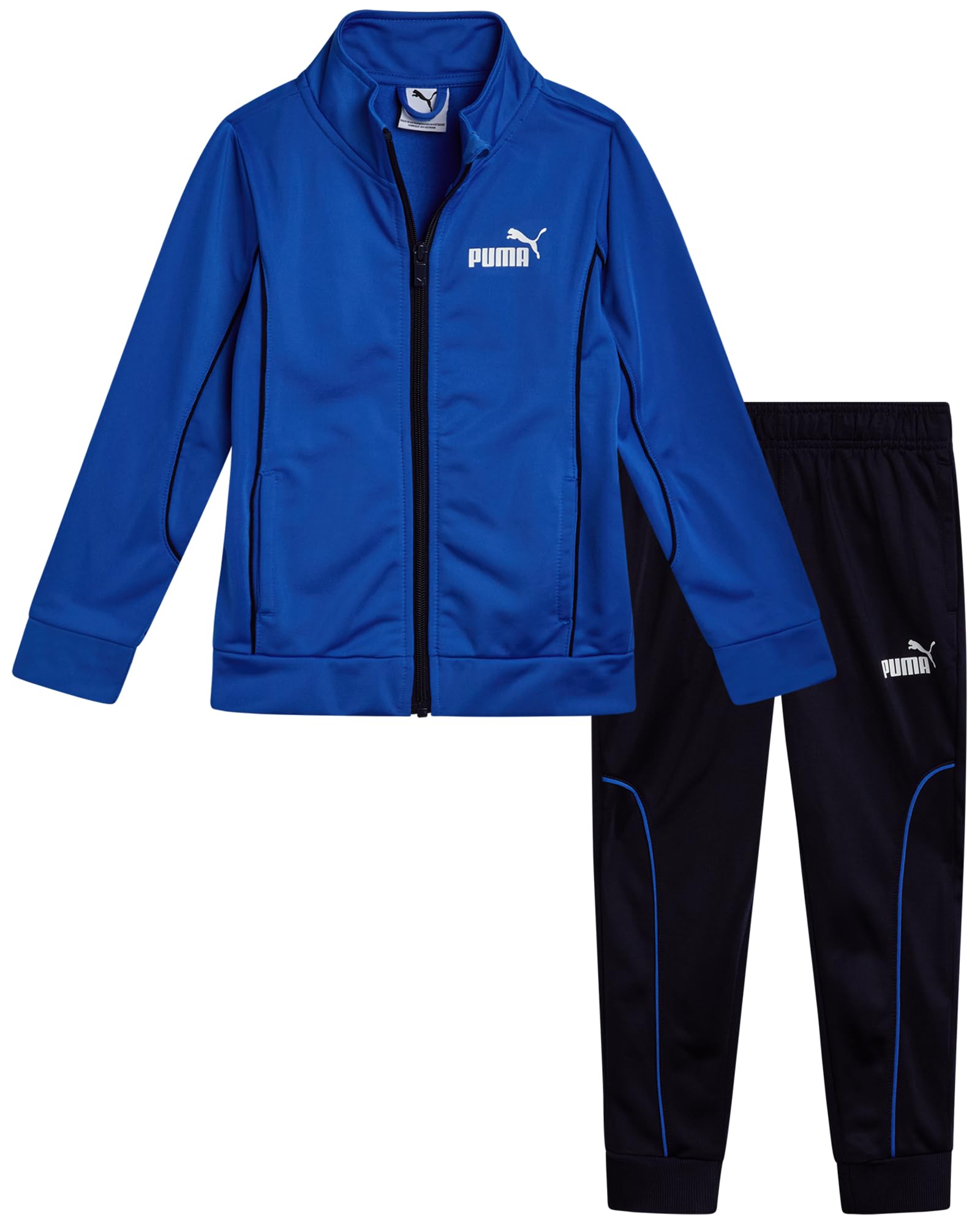 Photo 1 of PUMA Boys Pants Set - 2 Piece Lightweight Tricot Zip Up Toddler Boys Sweatshirts and Boys Sweatpants Kids Clothing Set (2T-7), Size 4T, Blue/Navy