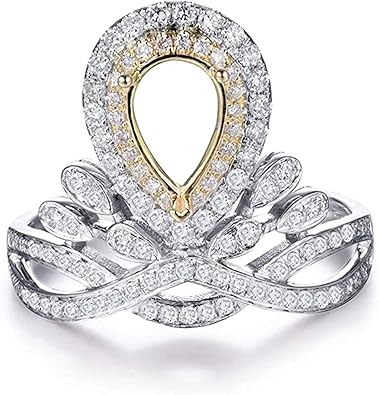 Women's Pear 6X8mm 14K White Yellow Gold Diamond Semi Mount Engagement Wedding Ring