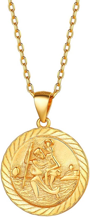 Silvora S925 Saint Christopher Pendant Necklace, Sterling Silver/18K Gold St Christopher Medal Coin Pendants Jewelry (Send Gift Box)