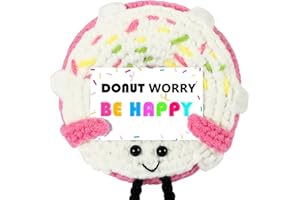 RQWZBCHX Crochet Donut Gifts - Positive Emotional Inspirational Support Cute Handmade Crochet Donut for Women Kids Friends Motivational Presents - Donut Worry, Be Happy (Pink)