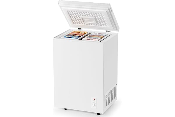 5.0 Cu.Ft Chest Deep Freezer with 1 Removable Baskets - Energy Efficient Ultra-Quiet and 6 Temp Manual Defrost - Free Standing Top Open Door for Home Garage Basement - White