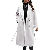 WOWULOVELY Women's Winter Double Breasted Wool Coat Long Sleeve Notched Collar Trench Long Oversized Button Down Overcoats