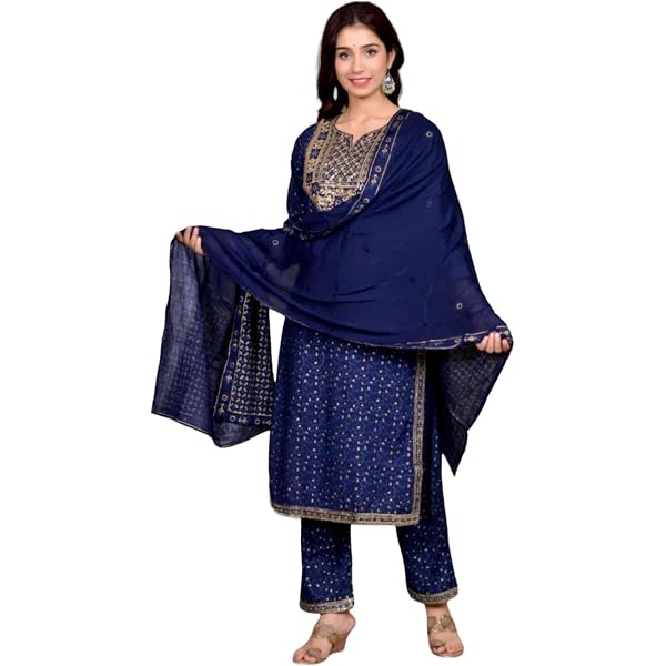 Women's Indian Kurta Set – Wedding Party Wear, Ready To Wear Silk Blend - View #4