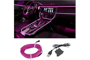 HIPOPY EL Wire Interior Car LED Strip Lights, USB Auto Neon Light Strip with Sewing Edge, 16FT Electroluminescent Car Ambient Lighting Kits with Fuse Protection, Car Decoration Accessories (Purple/16FT)