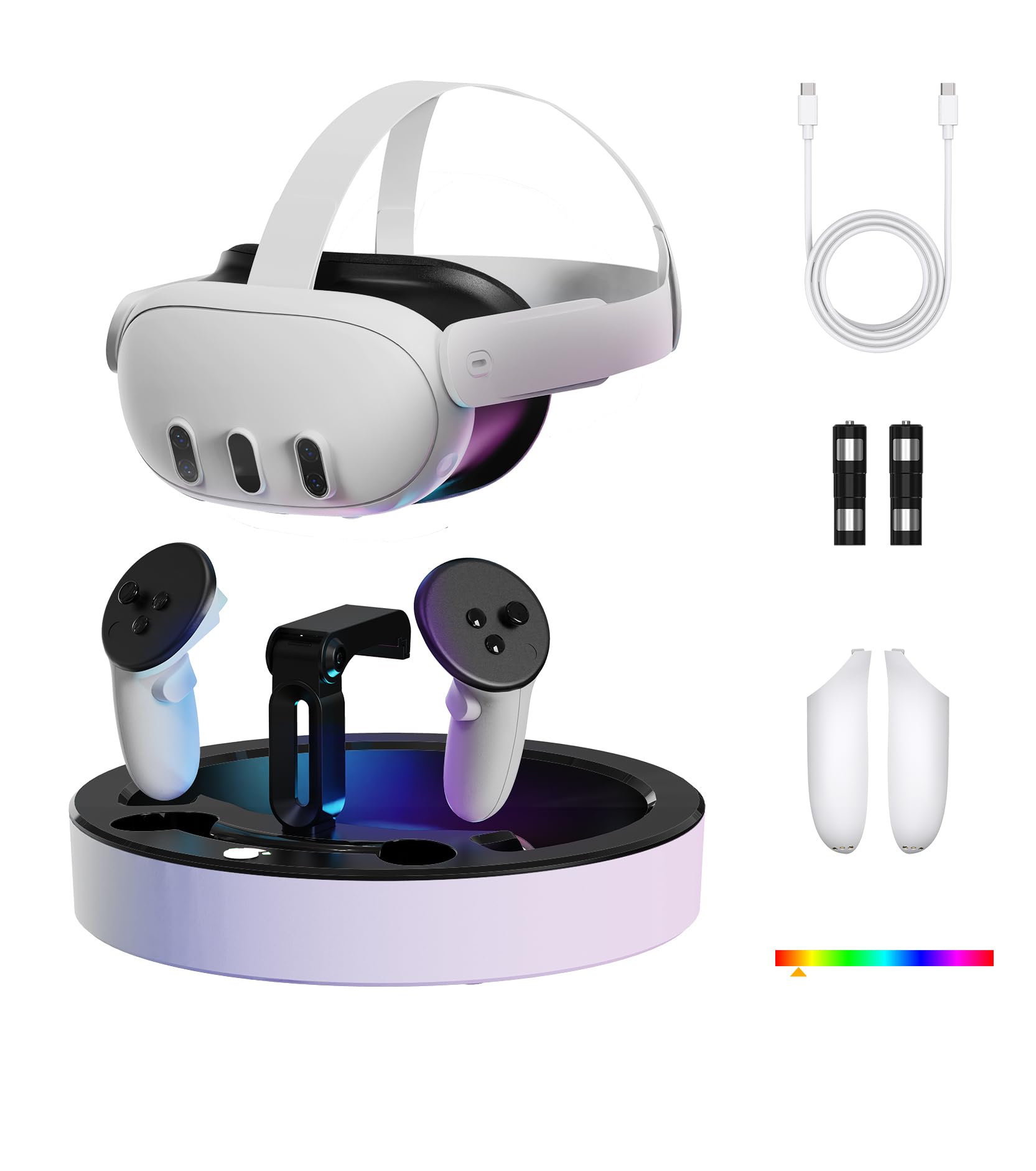 Photo 1 of Colelulu Charging Dock for Meta Quest 3, VR Fast Charging Station with RGB Light for Oculus Quest 3 Accessories, Includes Rechargeable Batteries and USB-C Cable (NOT Fit Quest 3S)