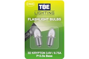 TBE LIGHTING Replacement 3 Volt / 3D 3.6 Volt, 0.75A Bayonet Base P13.5 Krypton Flashlight Bulbs, Pack of 2 Energy efficient Flashlight Krypton Bulbs to fit a Standard 3D Torches