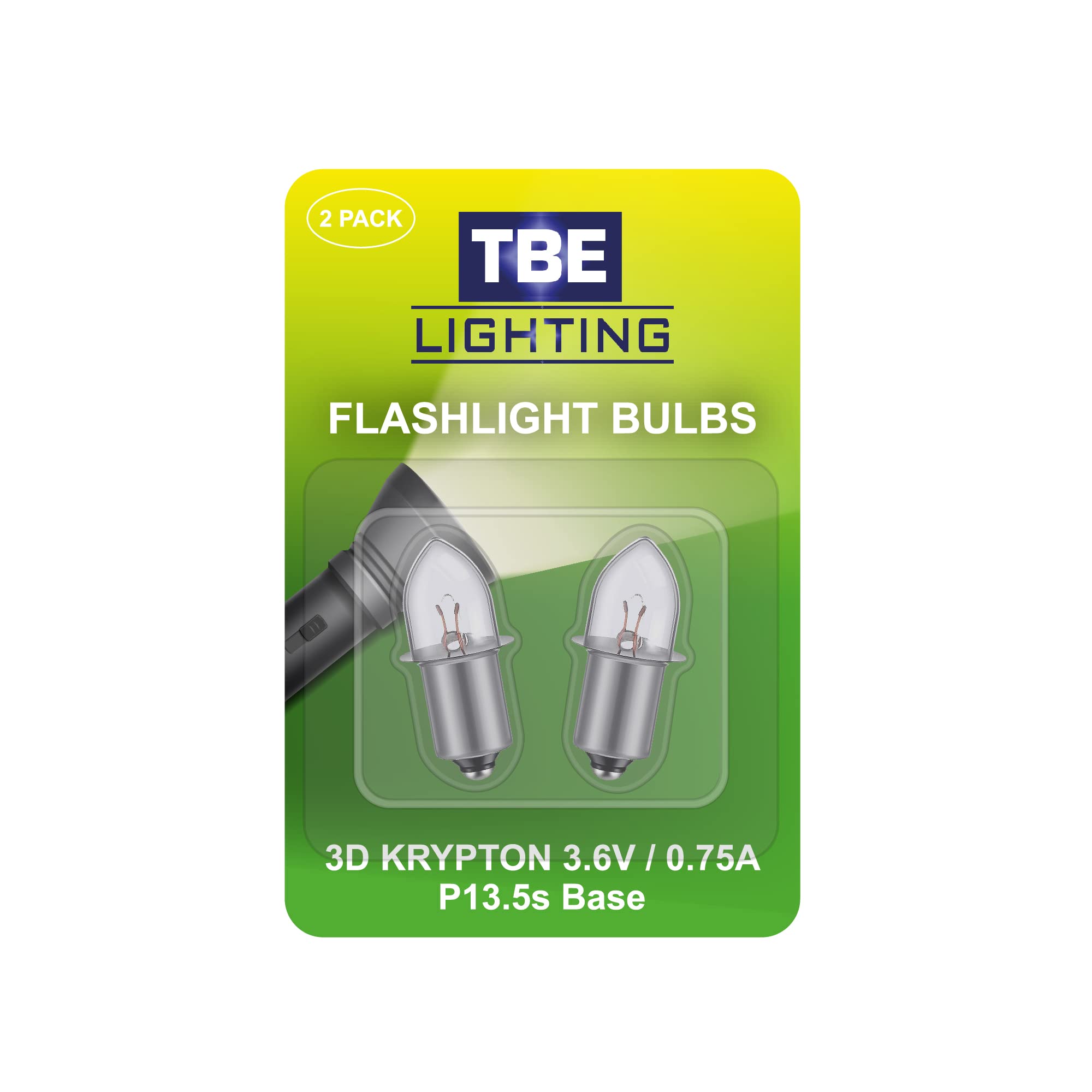 Photo 1 of TBE LIGHTING Replacement 3 Volt / 3D 3.6 Volt, 0.75A Bayonet Base P13.5 Krypton Flashlight Bulbs, Pack of 2 Energy efficient Flashlight Krypton Bulbs to fit a Standard 3D Torches