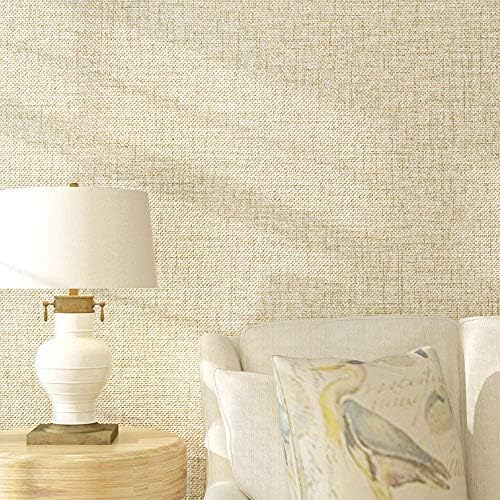 Kitouse 3D nonwoven self-Adhesive Beige Yellow Faux Linen Peel and Stick Wallpaper for Home Kitchen décor 20.8in x 32.8ft