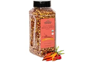 HQOExpress Organic Red Chili Pepper Crushed – Non GMO, Kosher, USDA Certified Organic Chili Flakes – Hot and Spicy Seasoning for Soups, Chilis, Marinades and Stir Fries, 10 oz. Chef Jar