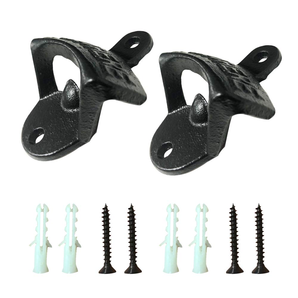 2 Pcs Wall Mounted Bottle Opener with Screws for Coke Wine Soda Beer Cap Corkscrew, Cast Iron Retro Design (2 Pcs)