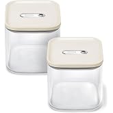 Caraway 2.5 qt Glass Airtight Food Storage Containers with Lids | Non-Toxic, Stackable, Space-Saving Airtight Containers for Pantry, Dry Goods, 2 Pack, Cream